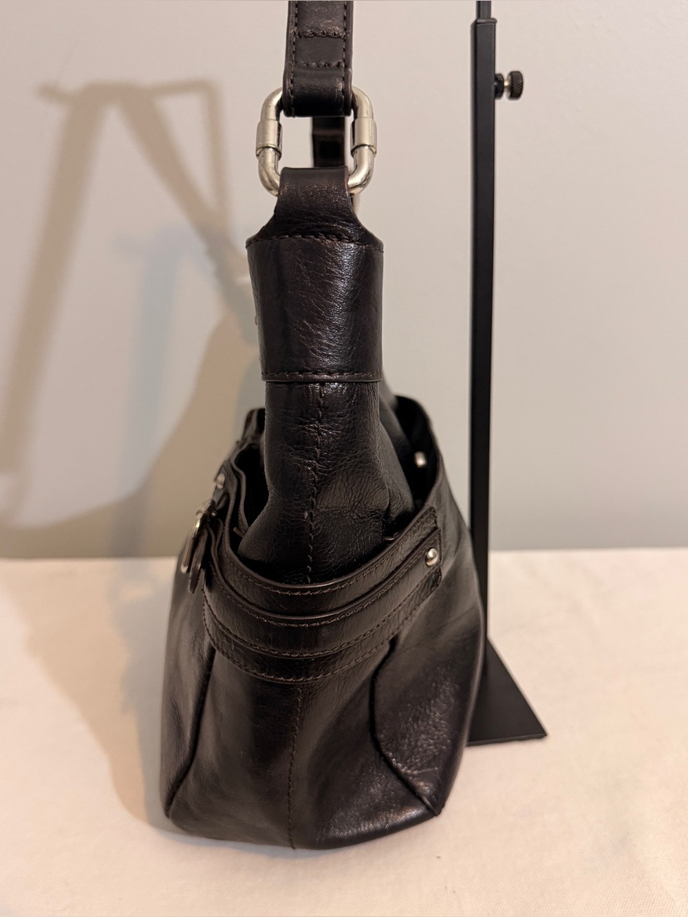 Etienne Aigner Black Leather Hobo Shoulder Bag Buckle Accents Y2K - Picture 6 of 16